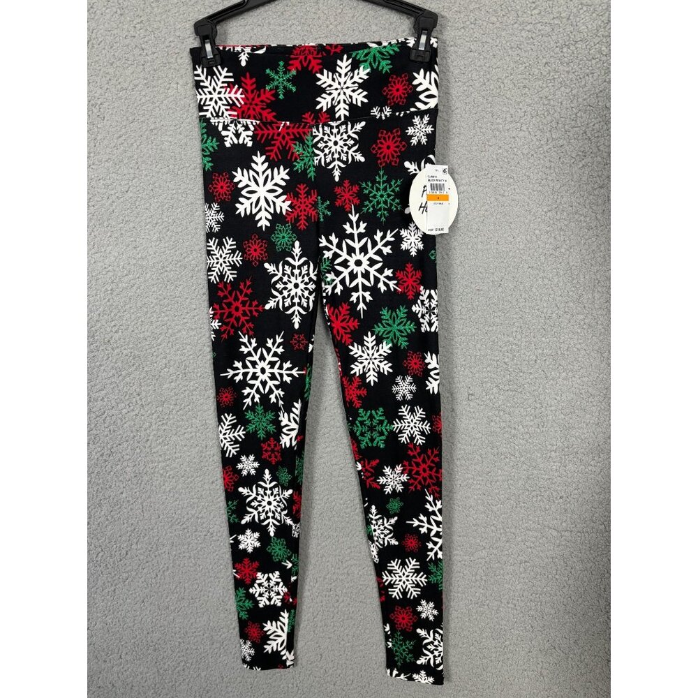 Planet Heart Juniors' Ugly Xmas Leggings Snowflake Print Multicolor Small NWT's